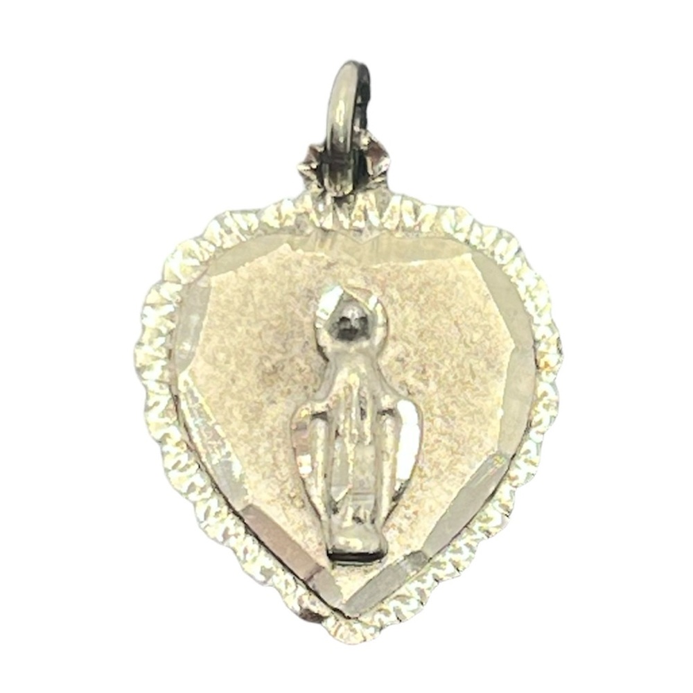 Chapel Vintage Sterling Silver Virgin Mary Catholic Religious Heart Pendant